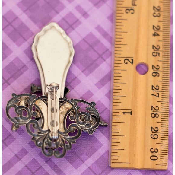 Vintage Intricate Unique Symbolic Faux Pearl Brooch - V13 - Picture 2 of 2